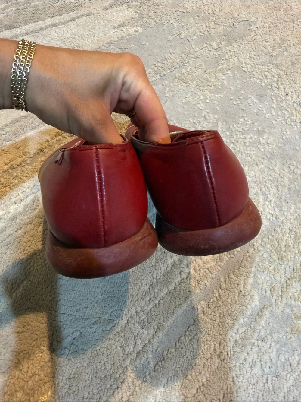 Camper Red Leather Ballet Flats needle and thread Stitch Accent Button 38 / 7.5
